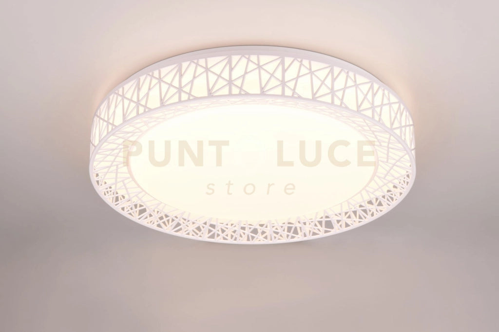 CLUSTER PLAFONIERA A LED 40W 4300lm, 2700 - 6500K BORDO LAVORATO BIANCO CON TELECOMANDO MULTIFUNZIONE D. 48CM DIMMERABILE
