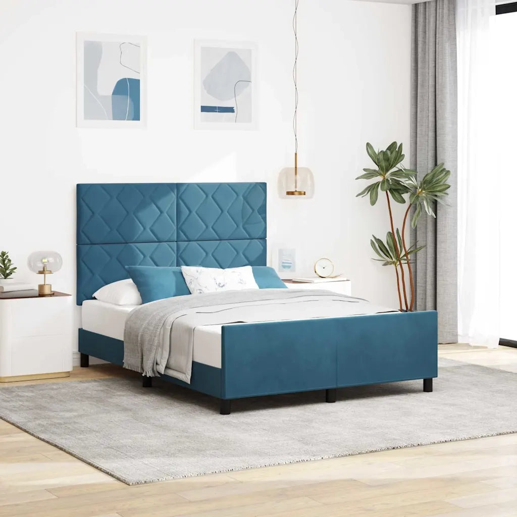 Letto a molle con testiera Blu Scuro 140 x 200 cm Velluto 3345015