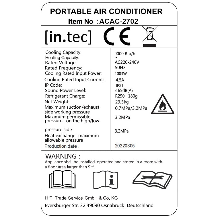 Climatizzatore Portatile 3 in 1 con Kit per Finestre, Timer 24h e Telecomando Condizionatore per Stanze fino a 40 m²
