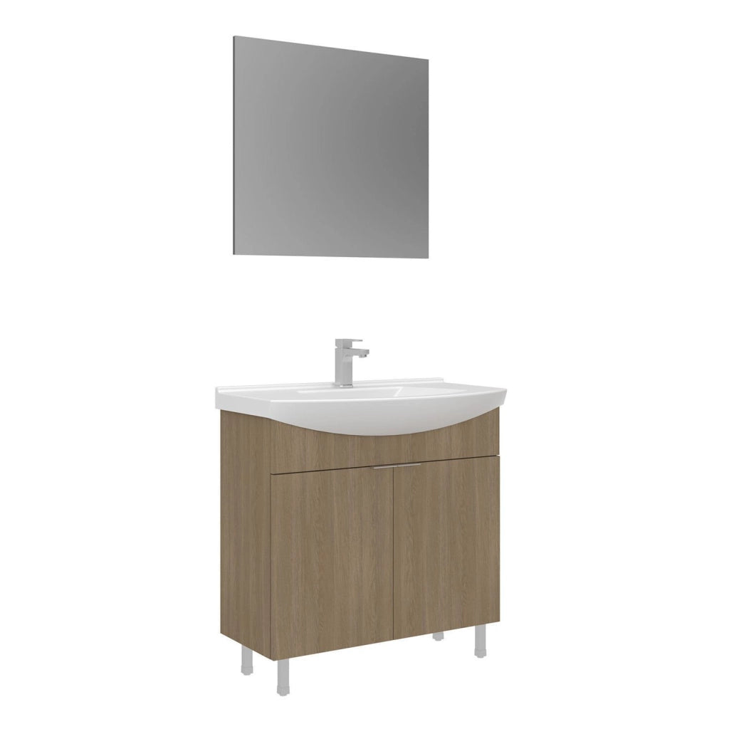 Set mobile lavabo con specchio (2 pezzi) "Purus 80" - 80 x 50 x 83 cm - Rovere