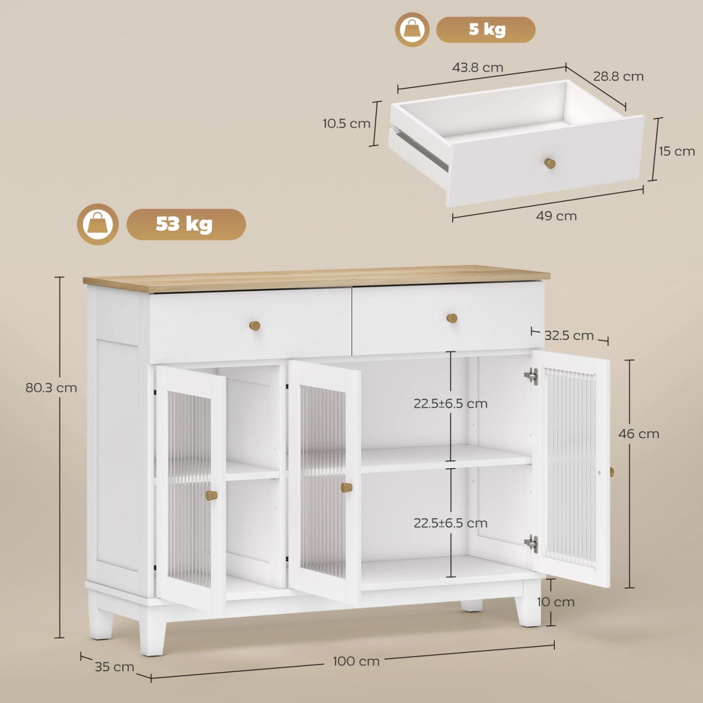 Credenza con Cassetti e Armadietti in Legno Rovere e Bianco ¨C zephmum ¨C 100x35x80.3 cm
