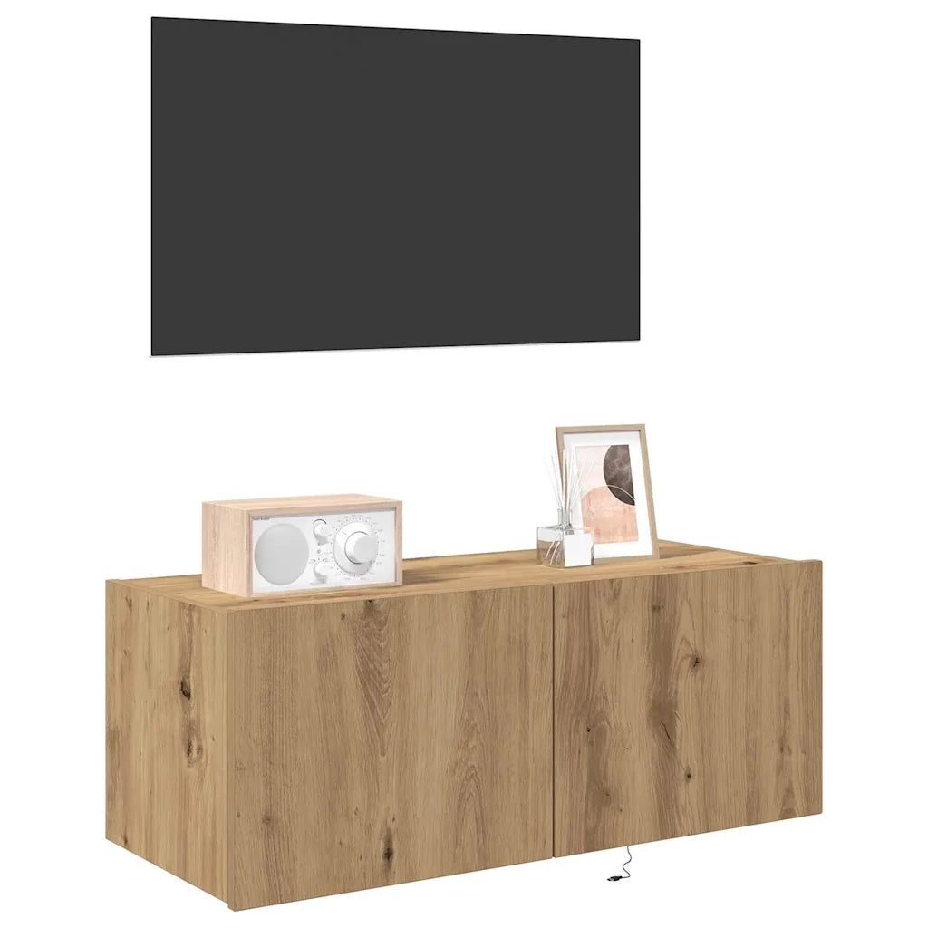 Mobile TV da parete con LED Rovere artigianale 80 x 35 x 31 cm 863106