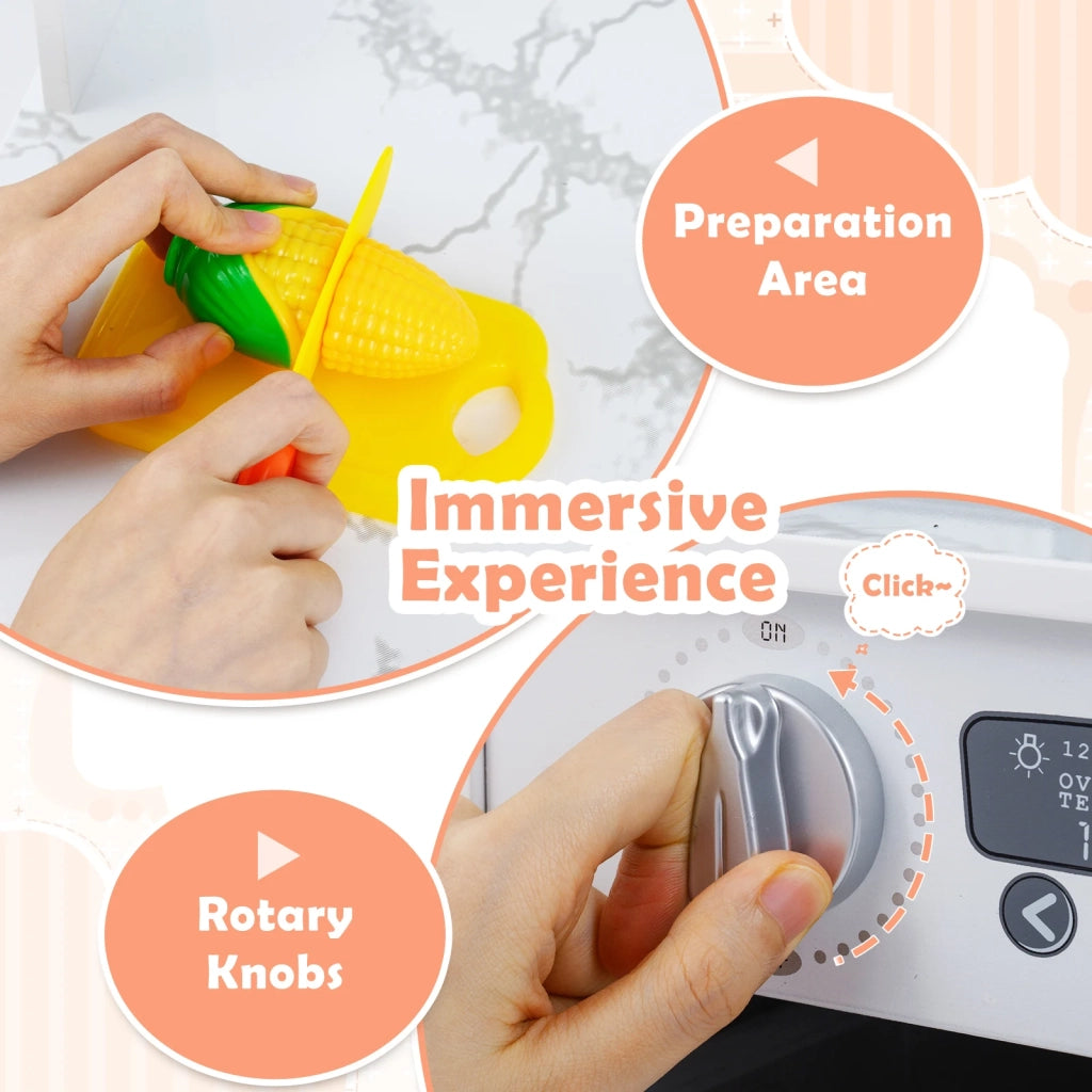 Cucina Giocattolo per Bambini in Legno con Luci e Suoni Effetti Realistici e Accessori Cucina da Gioco Bianco