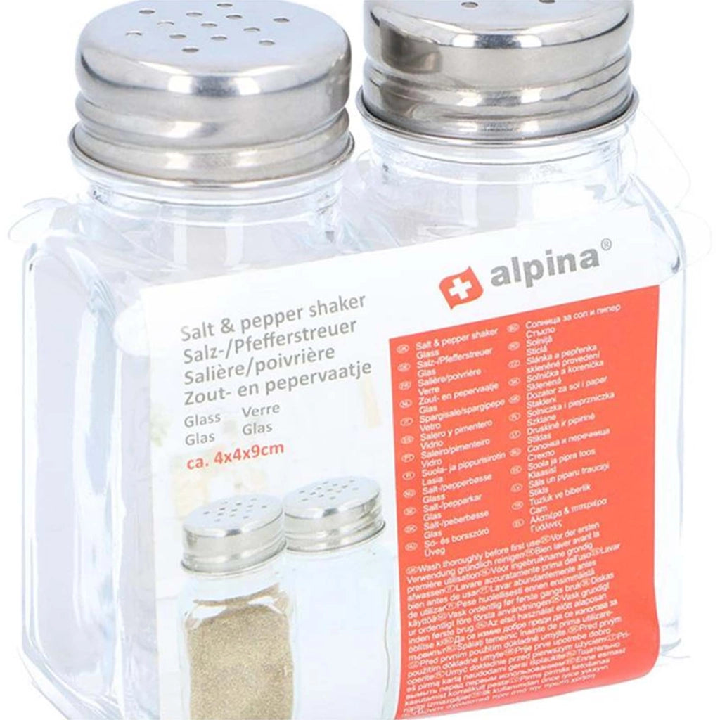 Confezione da Due Saliera Pepiera in Vetro con Coperchio Ultra Compatta Trasparente Alpina