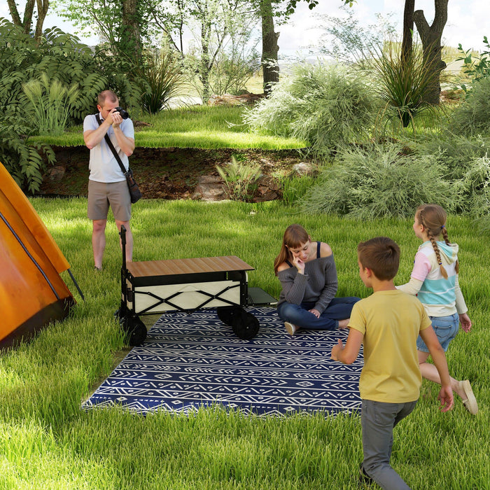 Tappeto da Esterno Reversibile 182x274 cm con Motivo Geometrico e Borsa Inclusa Blu e Bianco