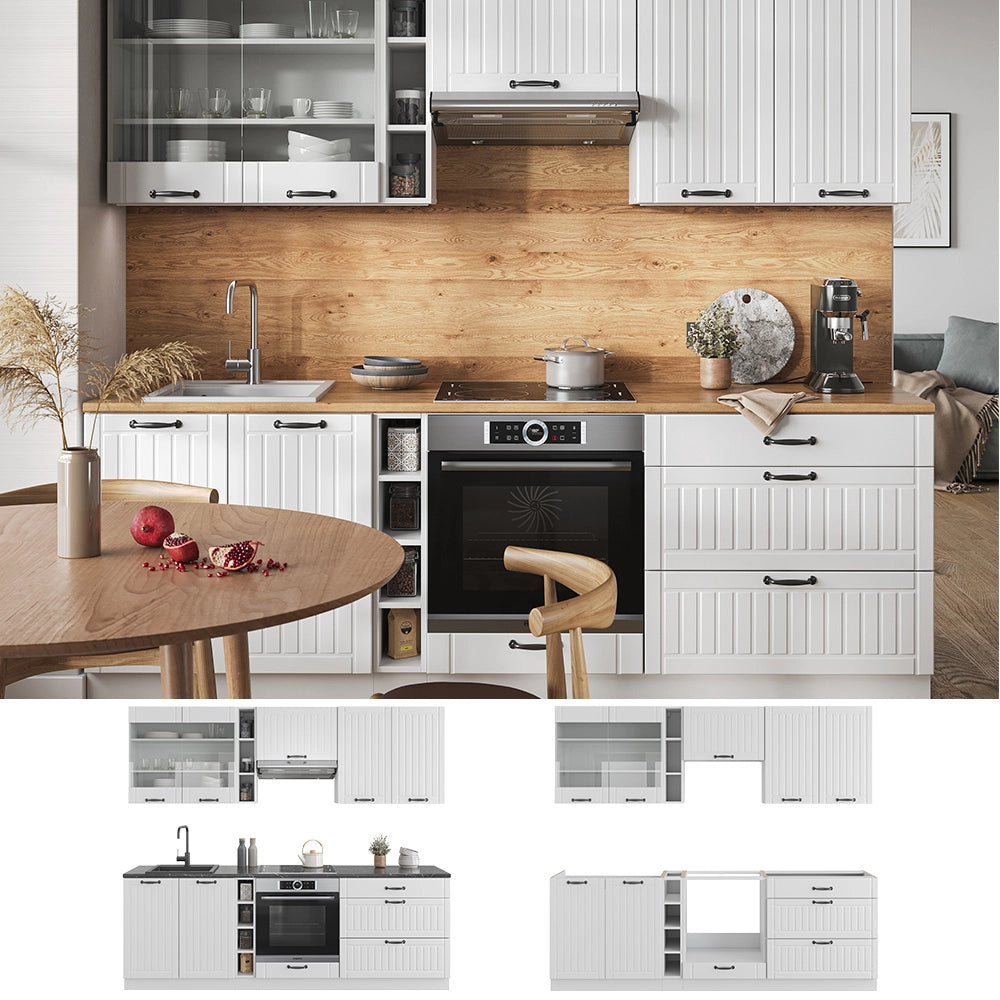 Cucina componibile Fame-Line Bianco rustico/Bianco 235 cm senza piano di lavoro Vicco