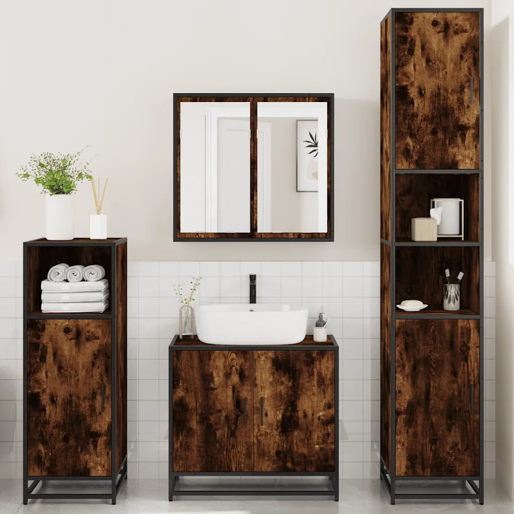 Set Mobili da Bagno 4 pz Rovere Fumo in Legno Multistrato 3301187