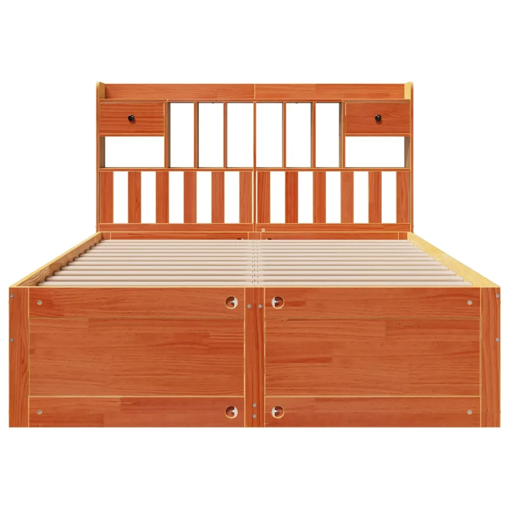 Letto Libreria senza Materasso Marrone Cera 140x200 cm in Pino