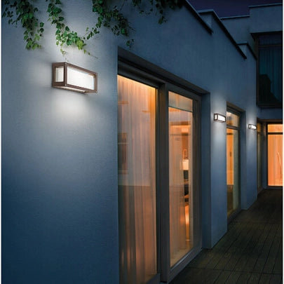 Lampada da Parete e Soffitto IP54 in Alluminio Verniciato Corten, Stile Moderno per Interni ed Esterni, Attacco E27, Dimensioni 12.2x25x9.5 cm