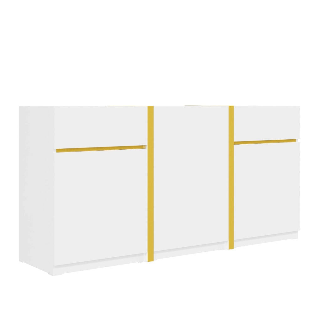 Credenza sideboard 160x40x78 cm bianca lucida con 3 ante e 2 cassetti HOMVRA