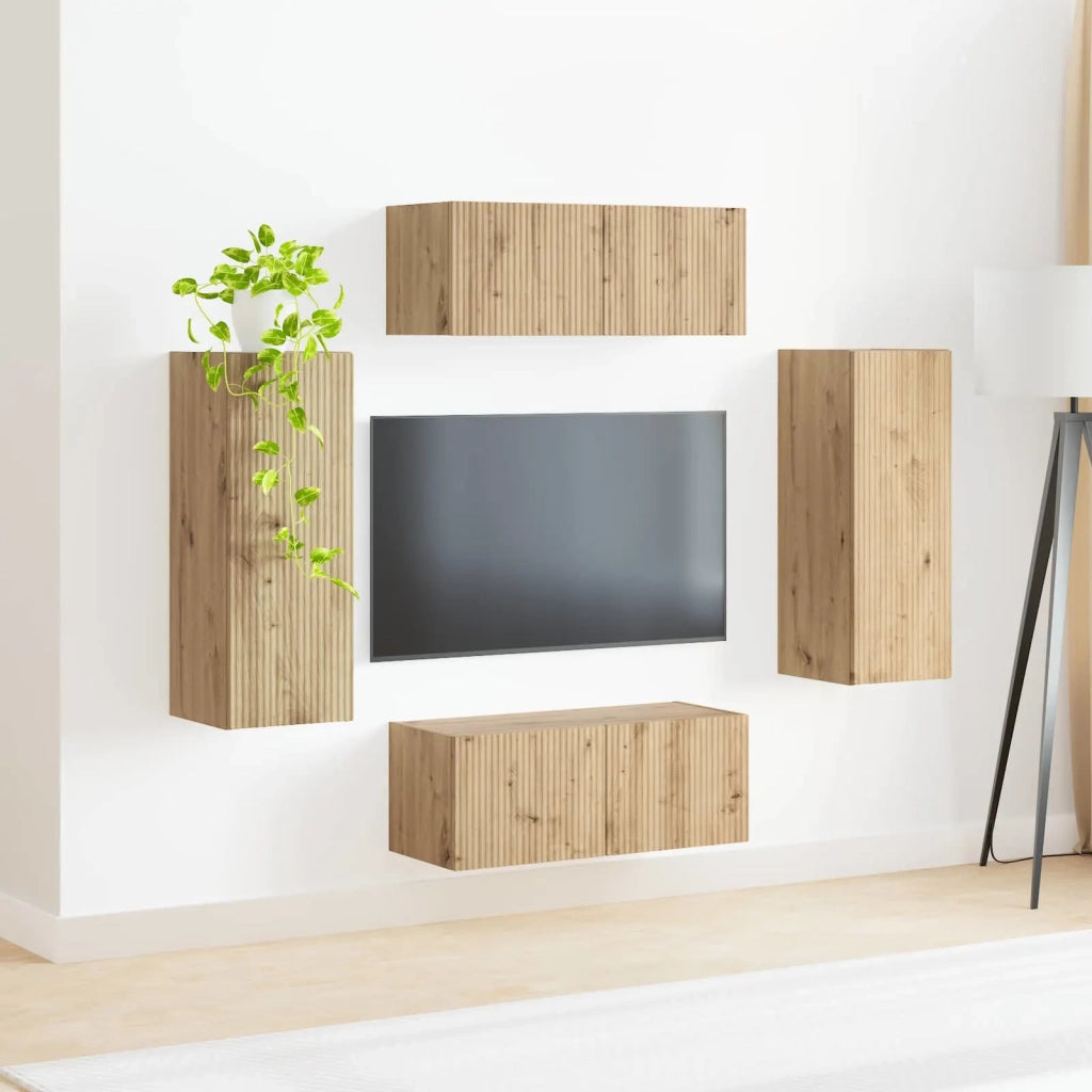 Set di Mobiletto da TV a Parete 4 pcs Rovere artigianale