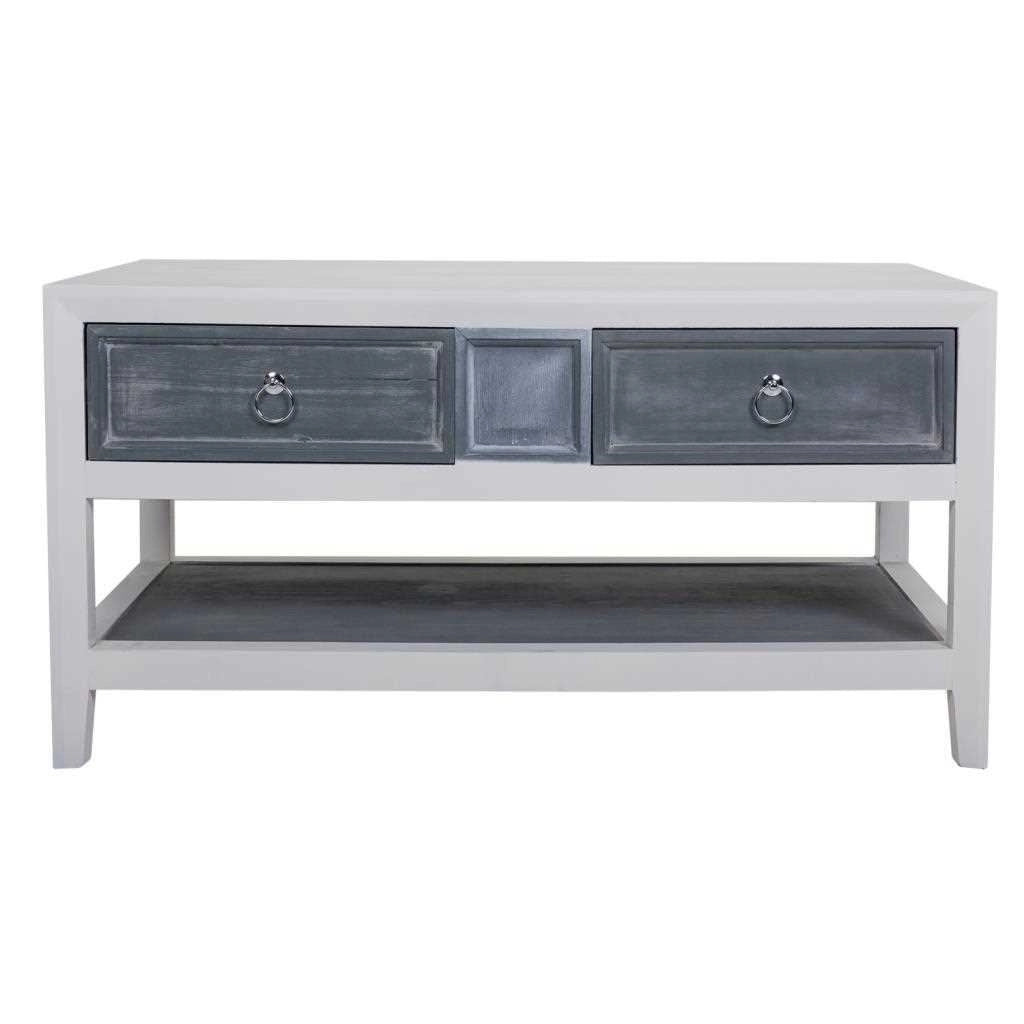 Tavolino da centro in legno laccato bianco e grigio 104x51x53h