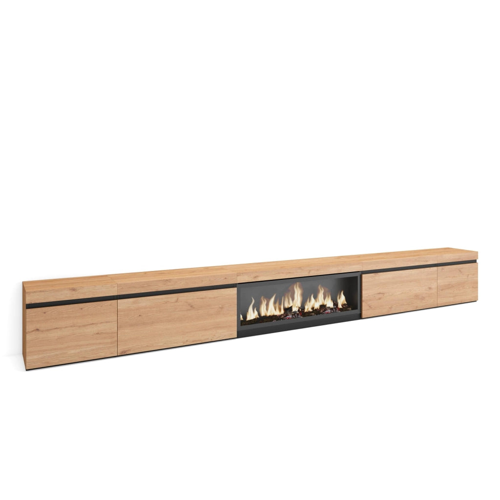 Mobile TV Soggiorno, 368x35x45, Camino elettrico XXL, colore Rovere RF3692