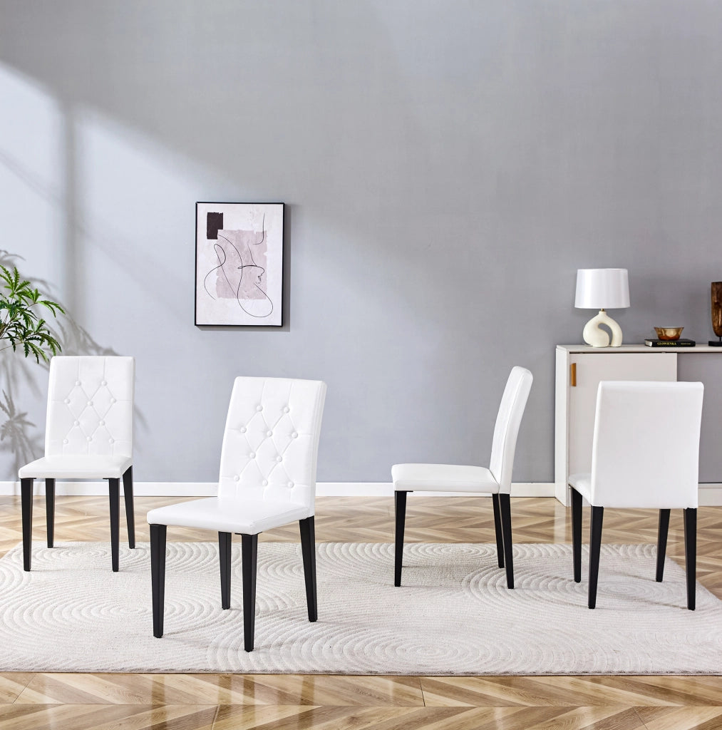 Set di 4 sedie da pranzo bianche e nere in PU con schienale trapuntato; 89 cm