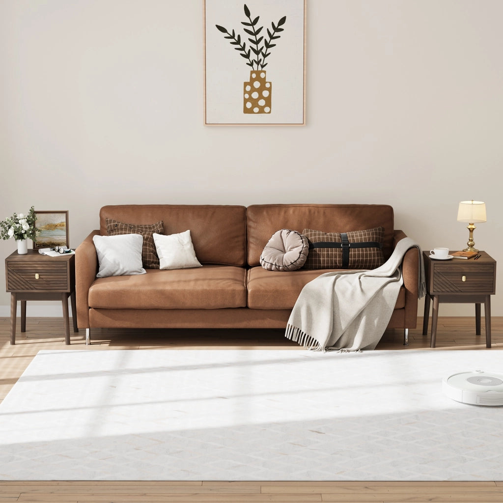 Comodino con 2 cassetti e maniglie in metallo, design a scanalature, per camera da letto, noce, 40 × 40 × 55 cm