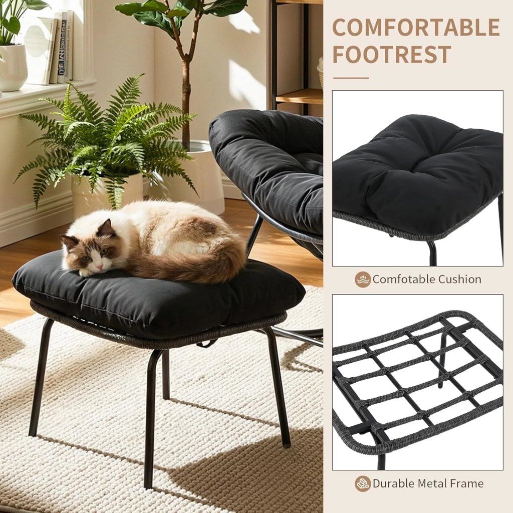 Set di sedie a dondolo con sgabello in rattan, resistente alle intemperie, con spessa imbottitura rimovibile, portata di 150 kg, per giardino, balcone, soggiorno