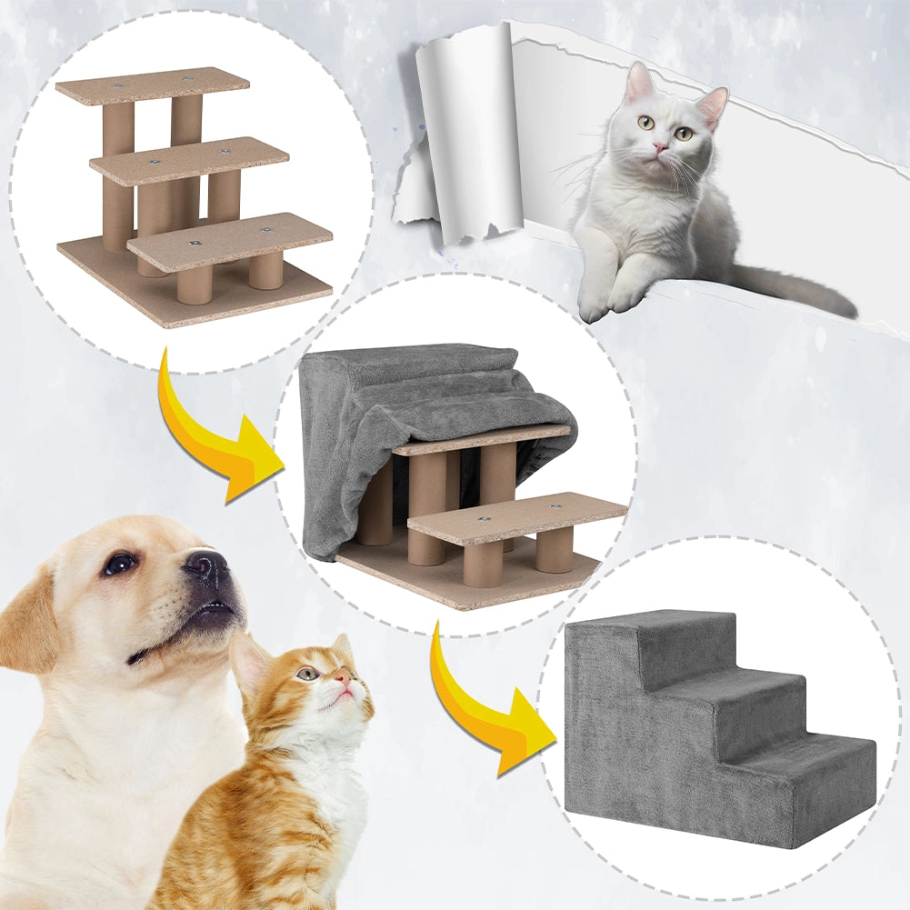 Scala per Animali Domestici Scalini per Gatti e Cani Rivestimento Peluche Grigio