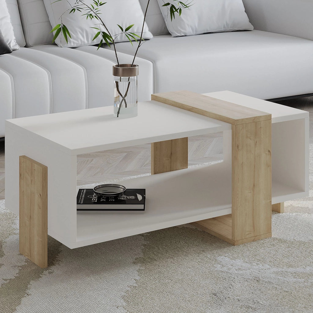 Tavolino in legno "Meleni" - 90 x 49 x 40 cm - Bianco