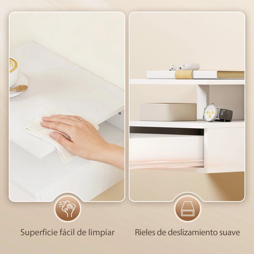 Comodino a Sospensione con Cassetto ¨C zephmum ¨C Bianco 35x32x22,5 cm