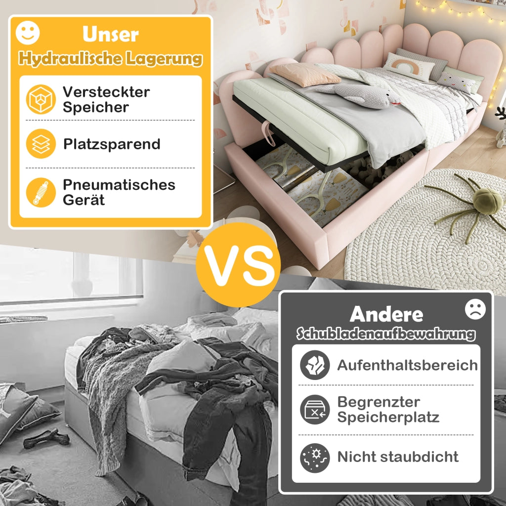 Tagesbett con funzione contenitore in velluto beige 90x190 cm