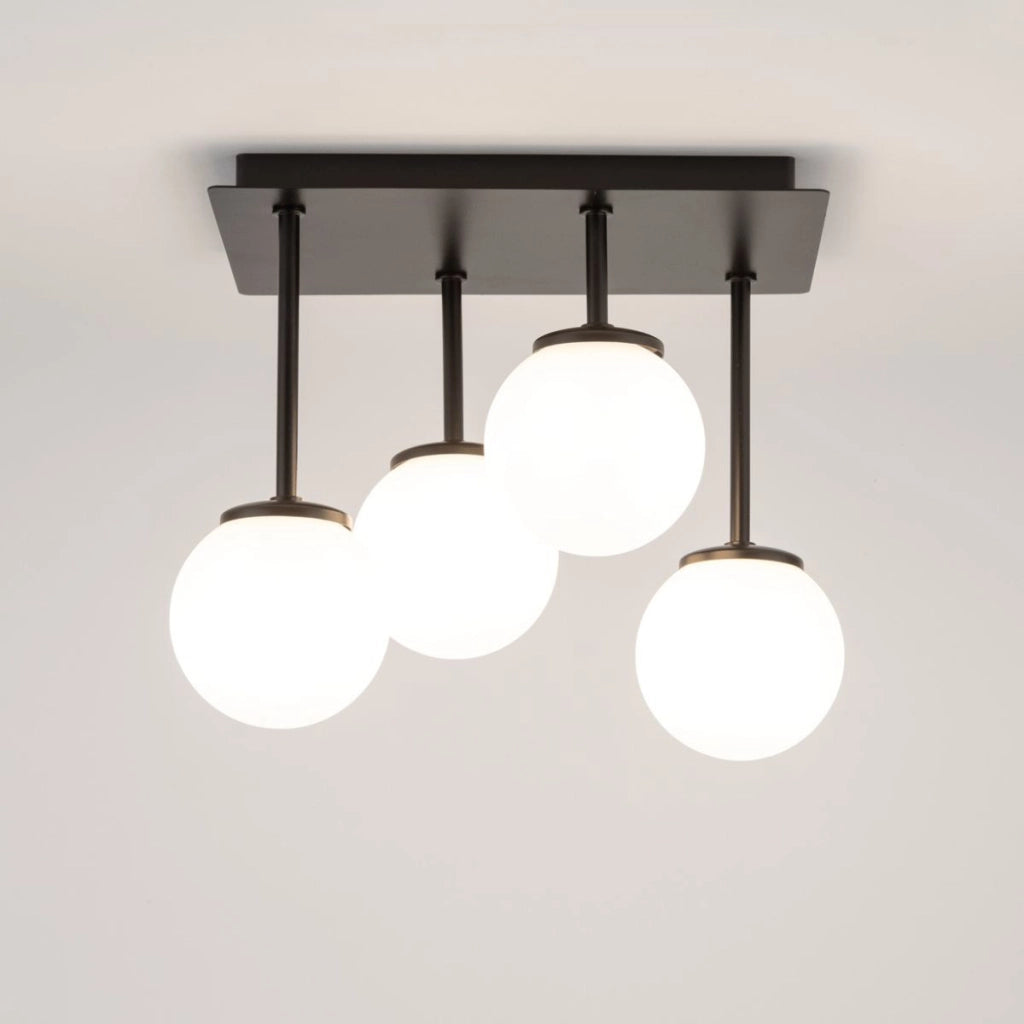Plafoniera Tulia 4 luci sfere vetro bianco nera Sigma