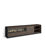 Mobile TV Soggiorno, 207x50x37 cm, Per TV fino a 80", Camino elettrico, Rovere scuro e Nero