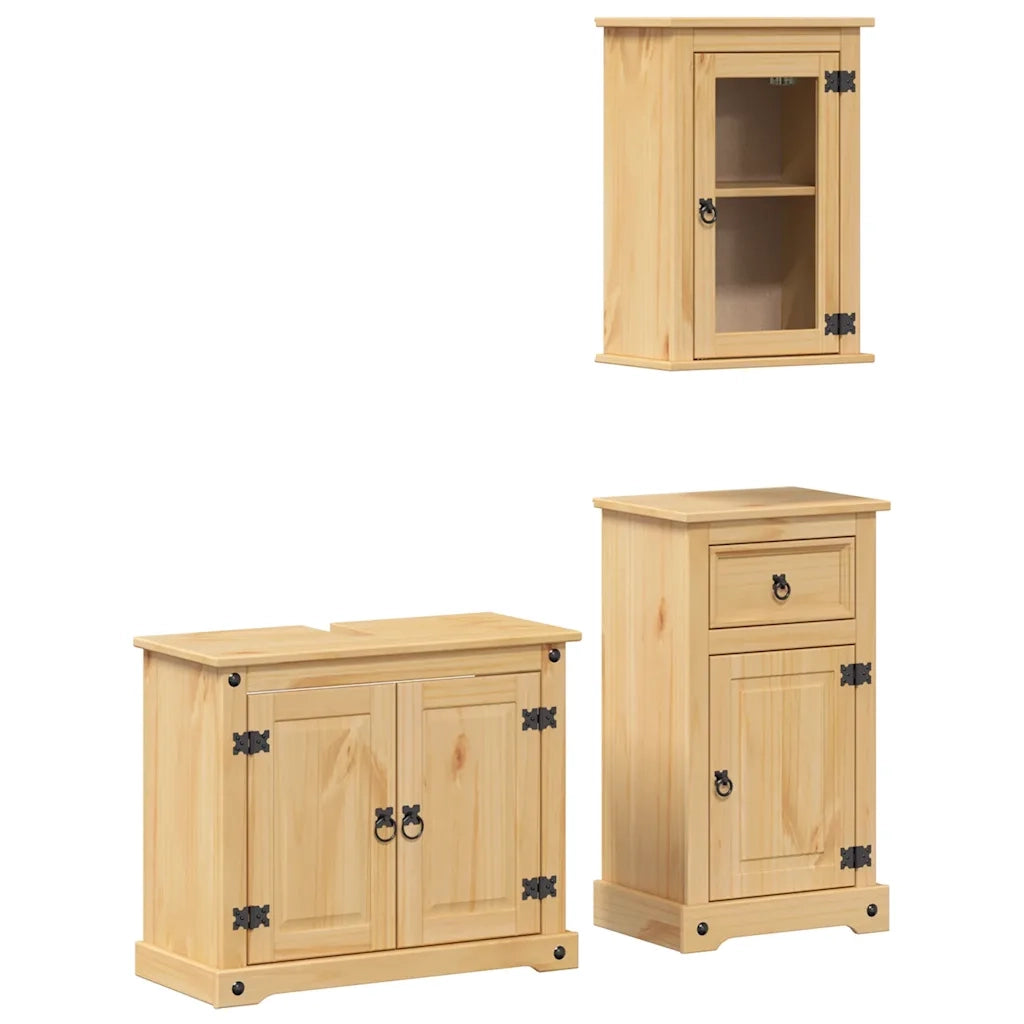 Set Mobili da Bagno 3 pz Corona in Legno Massello di Pino 3334633