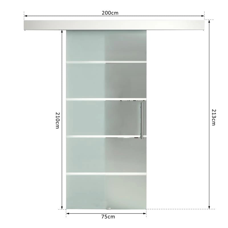 PORTA SCORREVOLE IN VETRO A STRISCE CON BINARIO IN ALLUMINIO 75X210CM