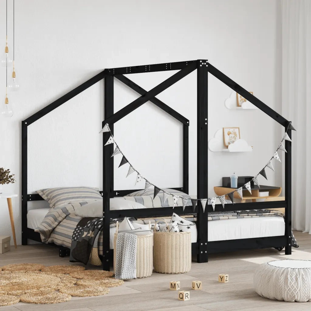 Giroletto per Bambini Nero 2x(80x160) cm Legno Massello di Pino 3200597