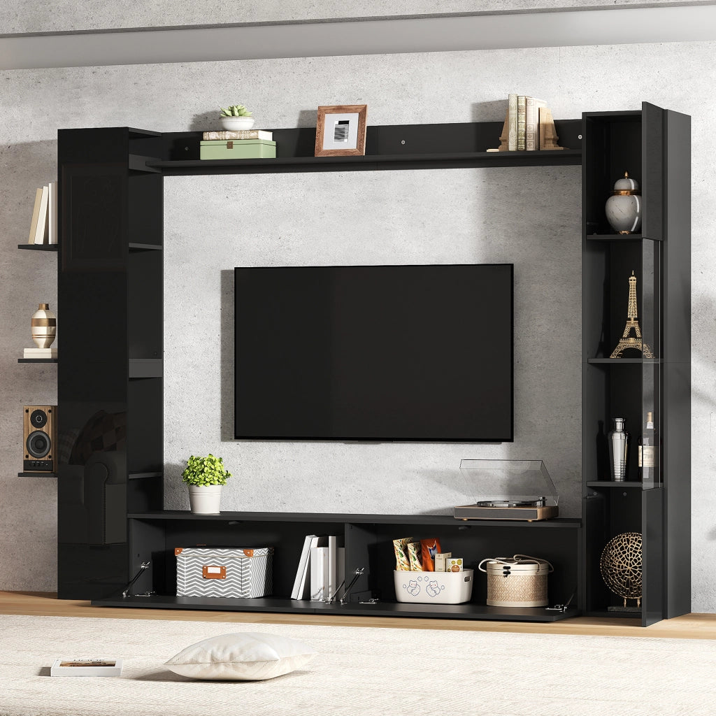 Mobile Soggiorno con Vetrina e TV ¨C Xylo ¨C Nero, con Ante e Ripiani