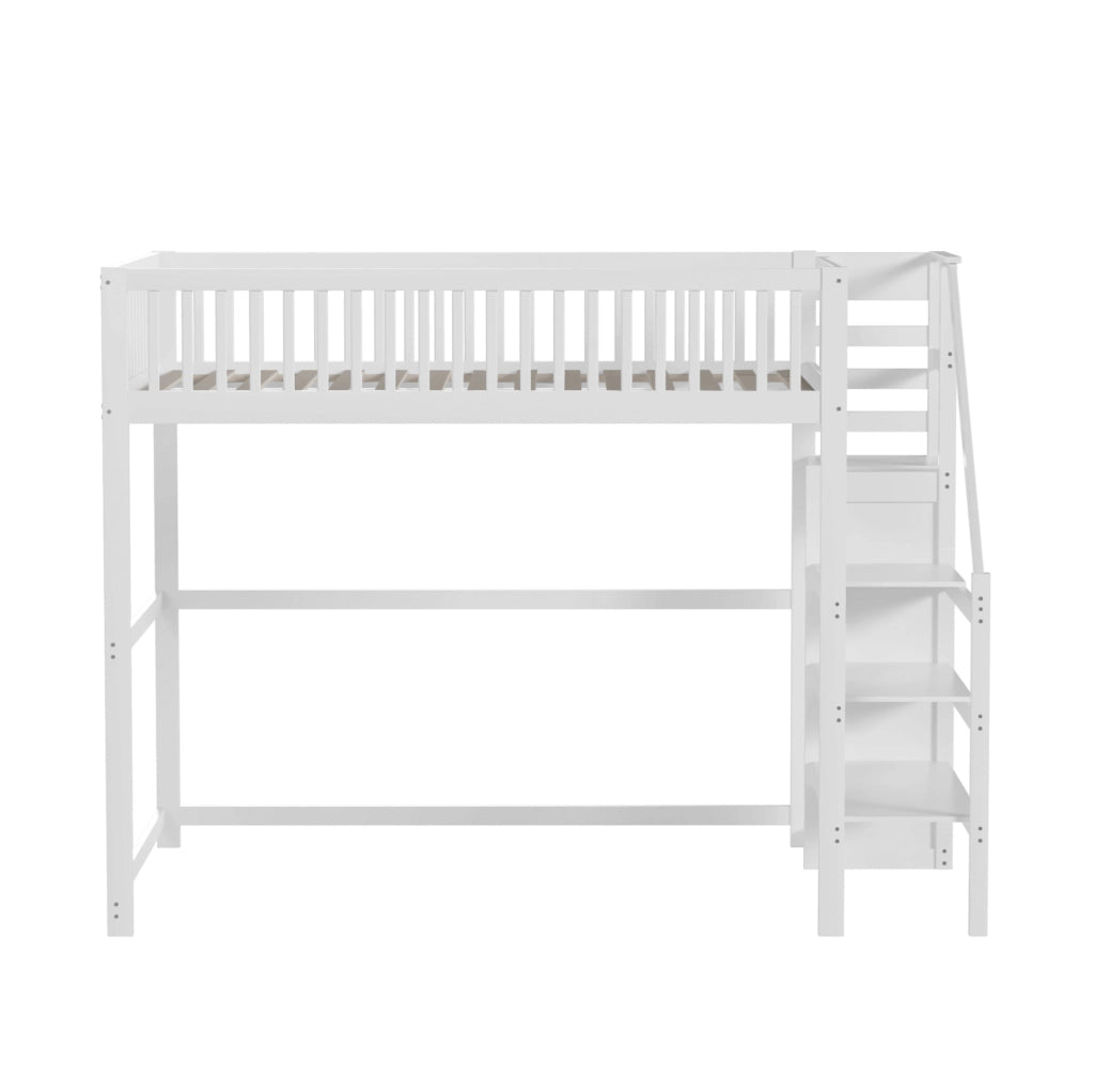 Letto a soppalco 140x200 cm con scala e armadio; legno; bianco (Senza materasso)