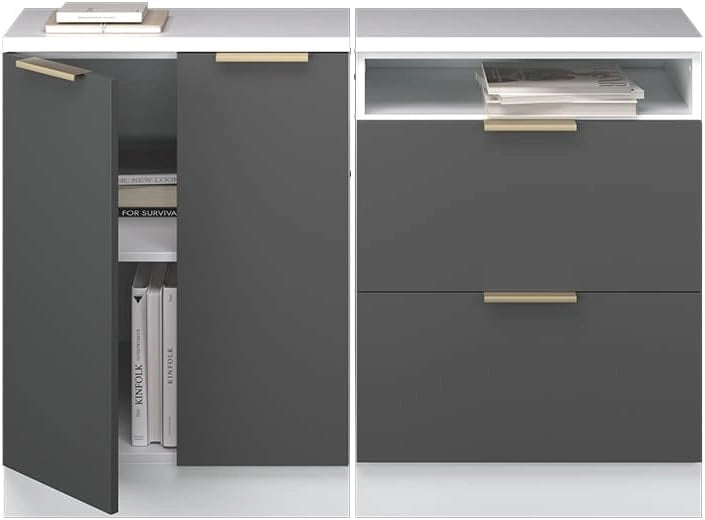 Set di mobili sottotetto Rion, Antracite-oro, 120 cm Set di 2 carcasse armadio profondità 60 cm, adatto per il salvaspazio sotto tetti spioventi