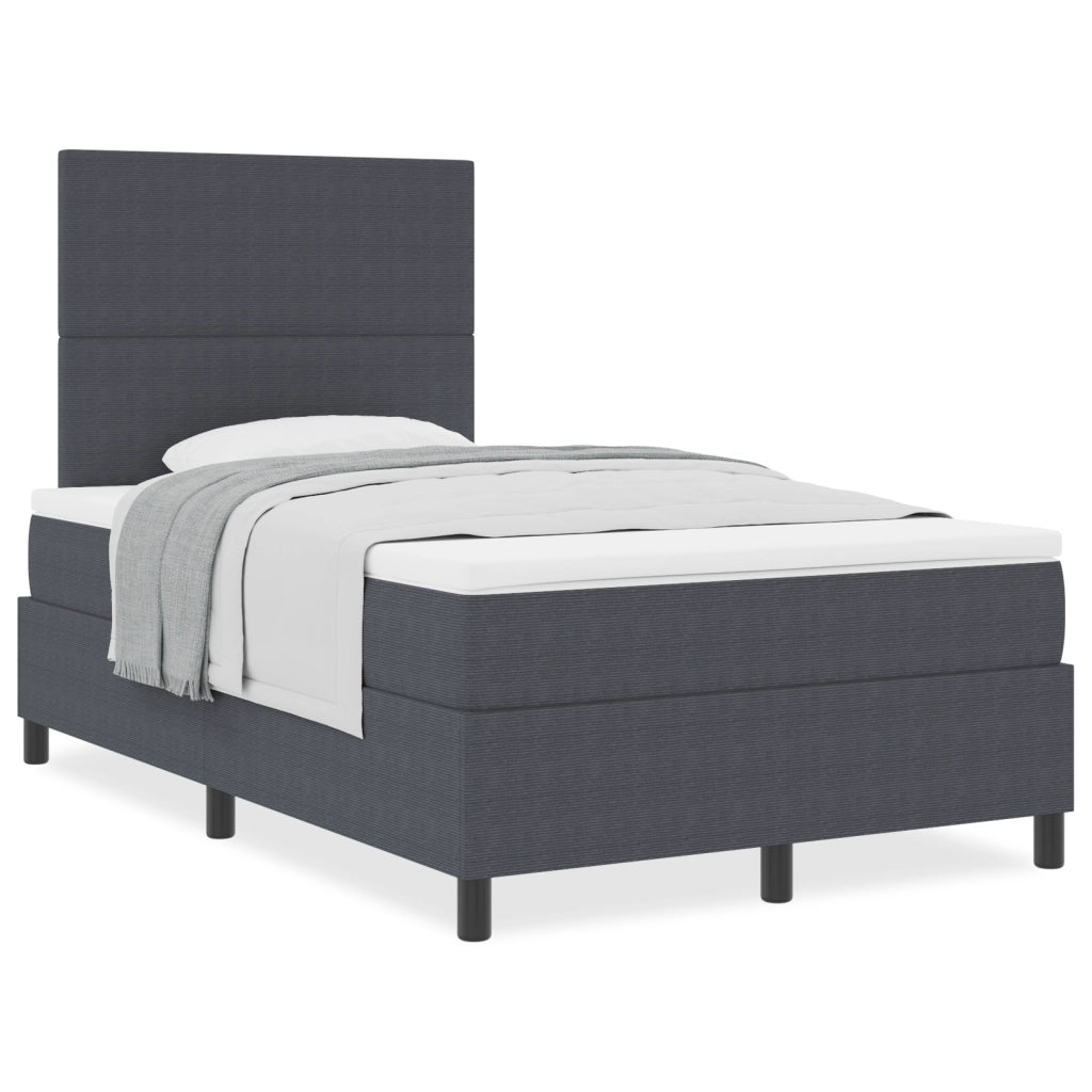 Letto Contenitore con Materasso Grigio Scuro Piccolo Matrimoniale in Tessuto di Corduroy