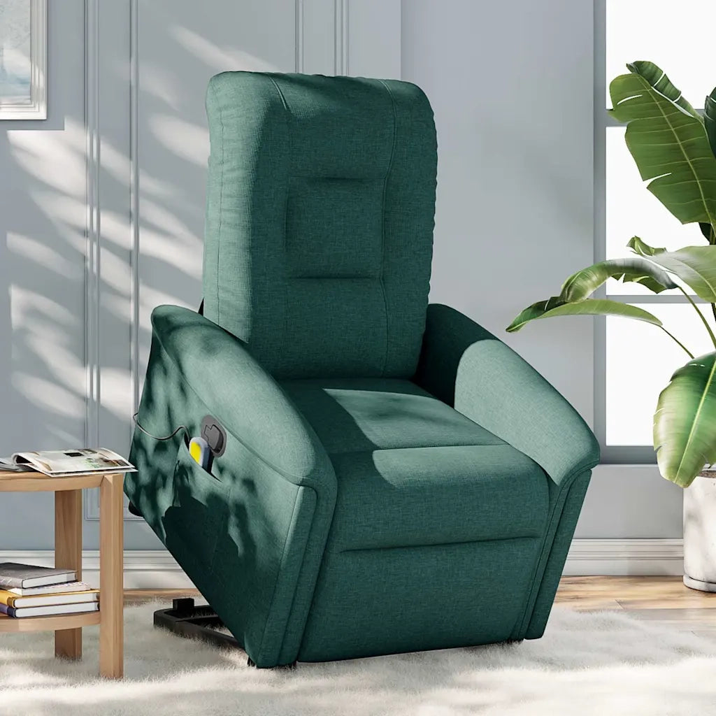 Poltrona Alzapersona Massaggiante | Sedia Relax Verde Scuro in Tessuto