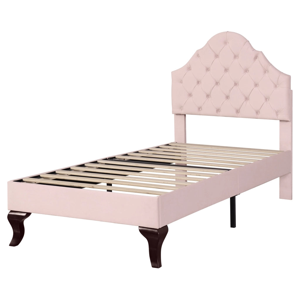 Letto imbottito 90x200 cm in velluto rosa con testiera regolabile e rete a doghe