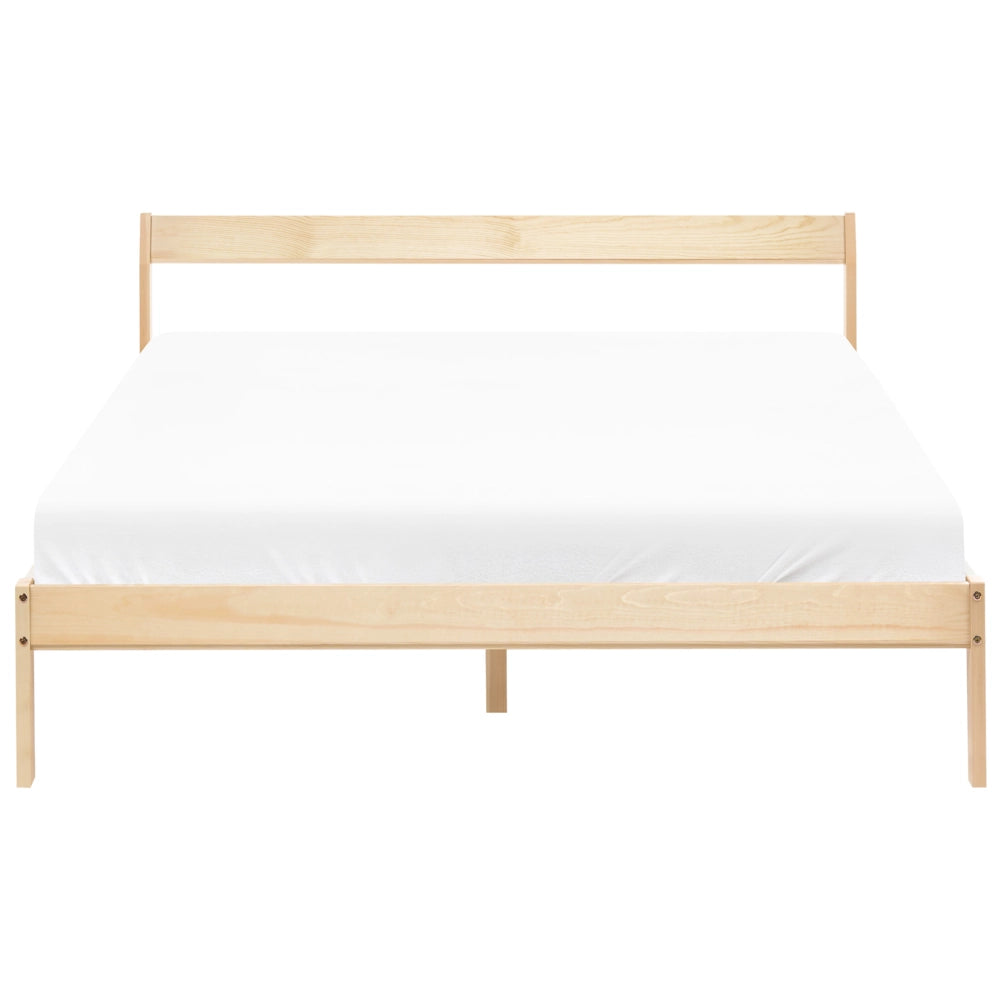 Letto matrimoniale in legno di Pino marrone chiaro con Rete a Doghe 140 x 200 cm stile minimalista