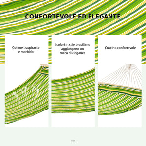 Amaca Matrimoniale in Cotone 284x140 cm a Righe Verde Giallo e Bianco