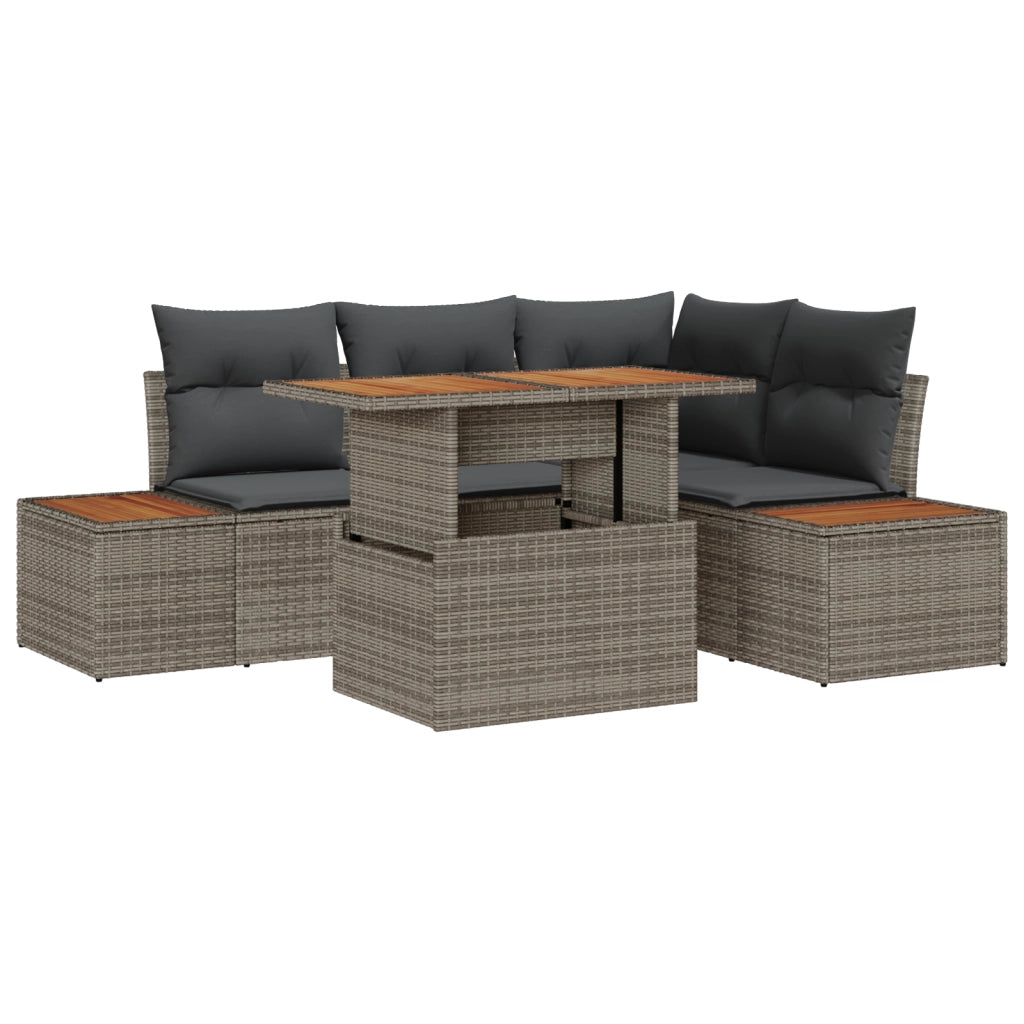 Set da Pranzo da Giardino 5 Pezzi Cuscini Grigio Rattan Polivalente