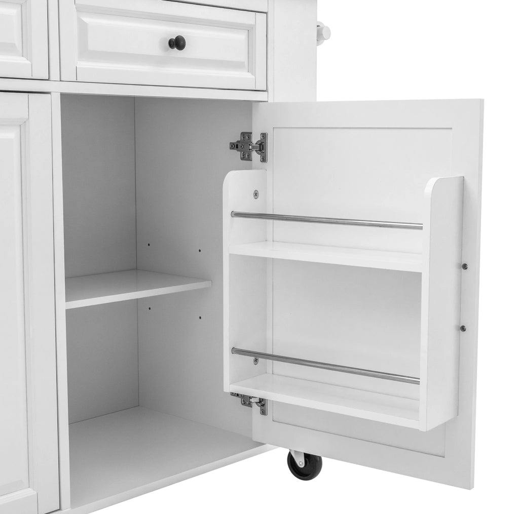 Isola da cucina 120x40-70x92 cm con piano apribile; prese integrate e vano rifiuti; MDF bianco naturale