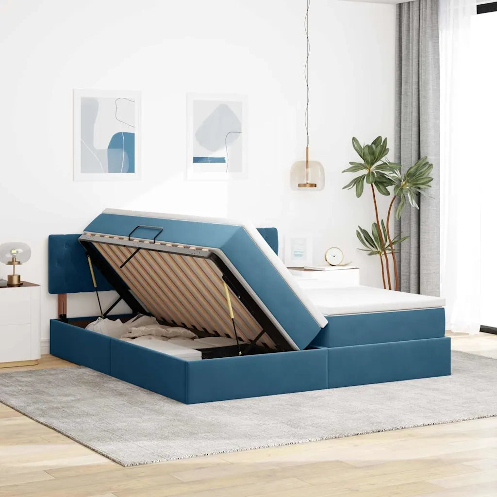 Letto con strisce LED Blu Scuro 180 x 200 cm Velluto 3371625