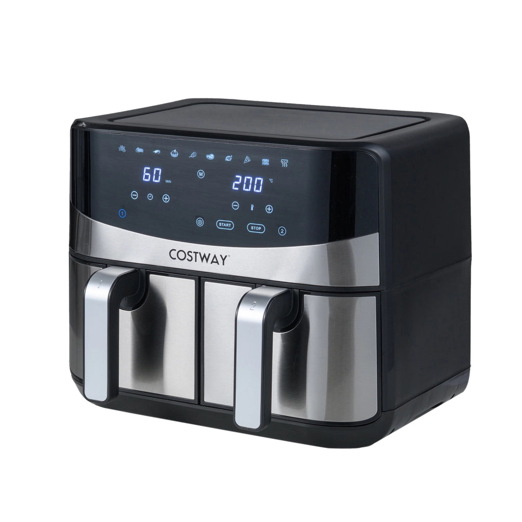 Friggitrice ad aria doppia 8L 10-in-1 doppio cestello sync cook match finish-Friggitrice touchscreen 360° 2100w lavastoviglie sicura aria calda