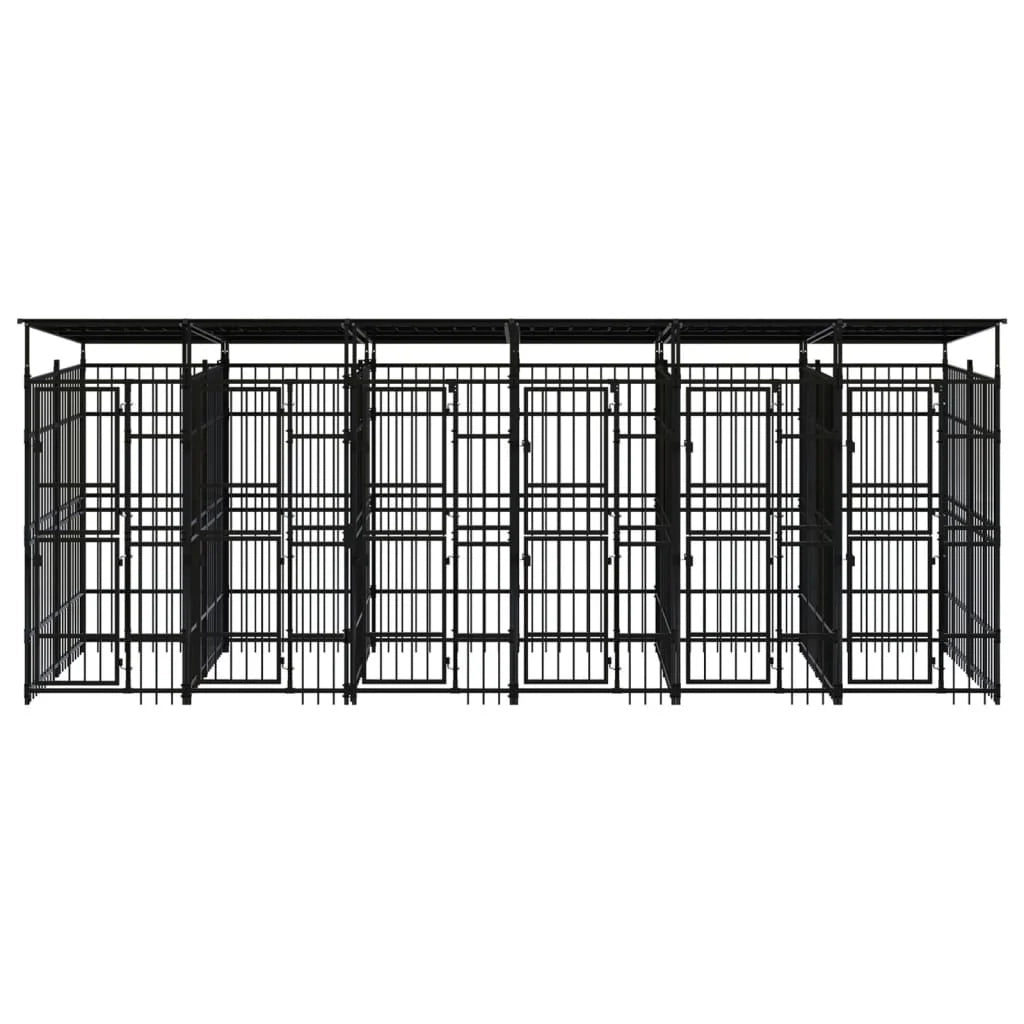 Recinto per animali domestici/gabbia da esterno con tetto per cani acciaio 11,06 m² nero 02_0041733