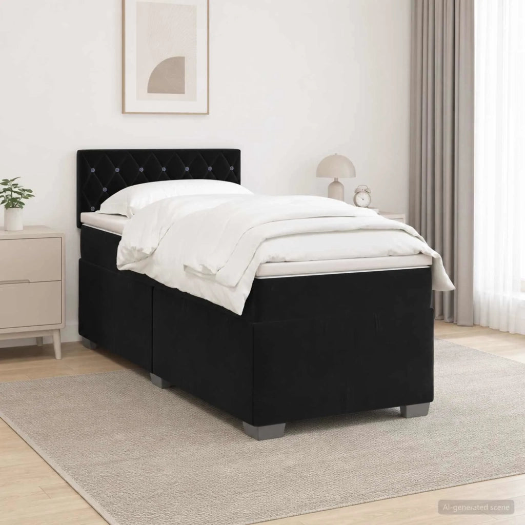 Letto con Box Spring, Materasso e LED Nero 90 x 190 cm Velluto 3452080