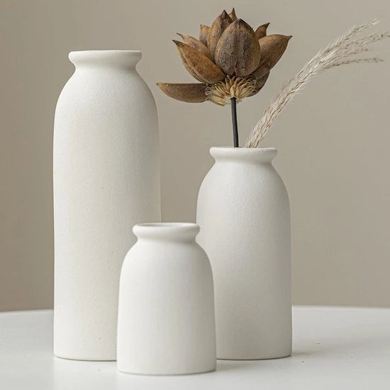 Set di 3 vasi ceramici, piccoli vasi da fiori per decorazione, bianco, giallo, bianco (bianco medio)