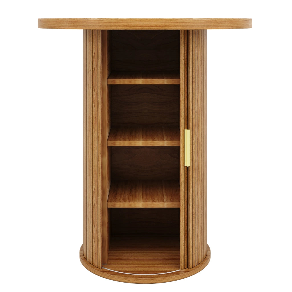 Tavolo bar rotondo con mobile contenitore 60x60x91,6 cm in MDF effetto legno e metallo