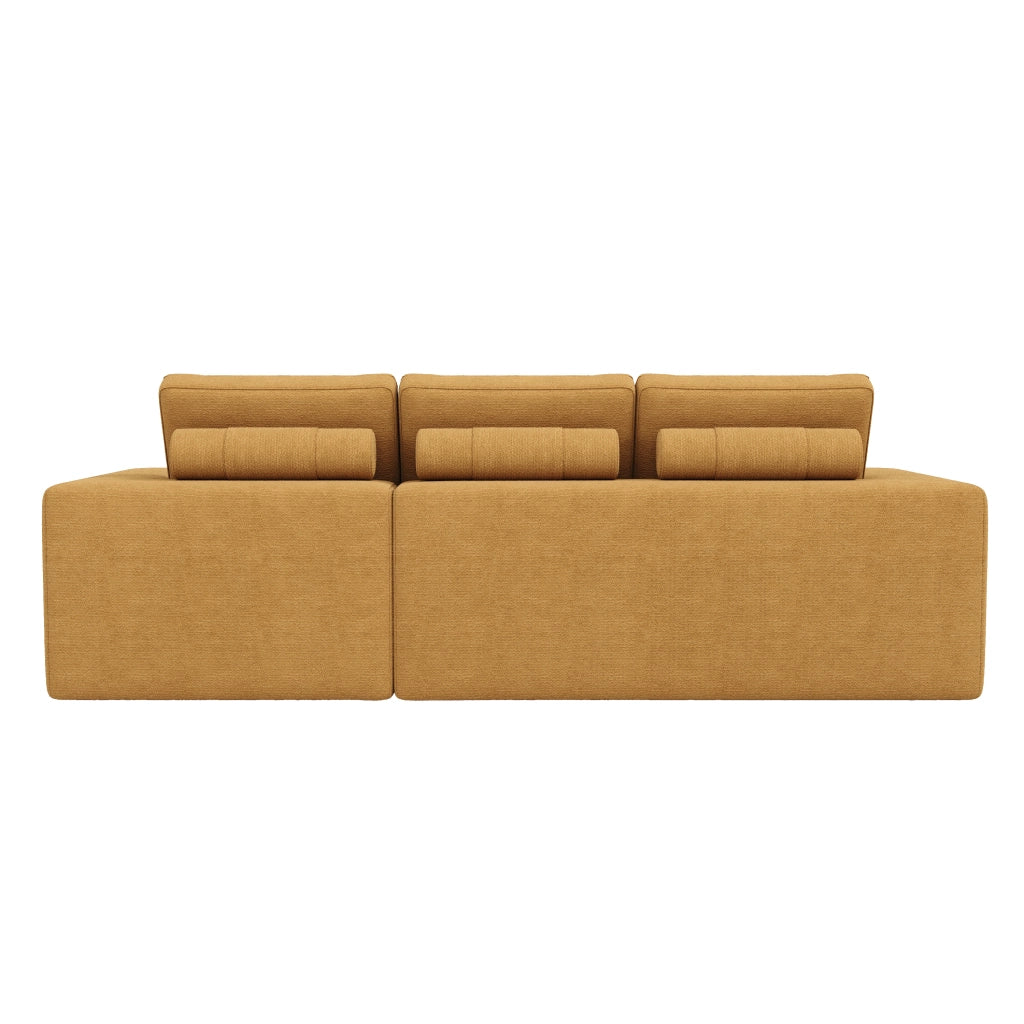 Divano angolare modulare a L in chenille arancione con pouf, 253x161x89 cm