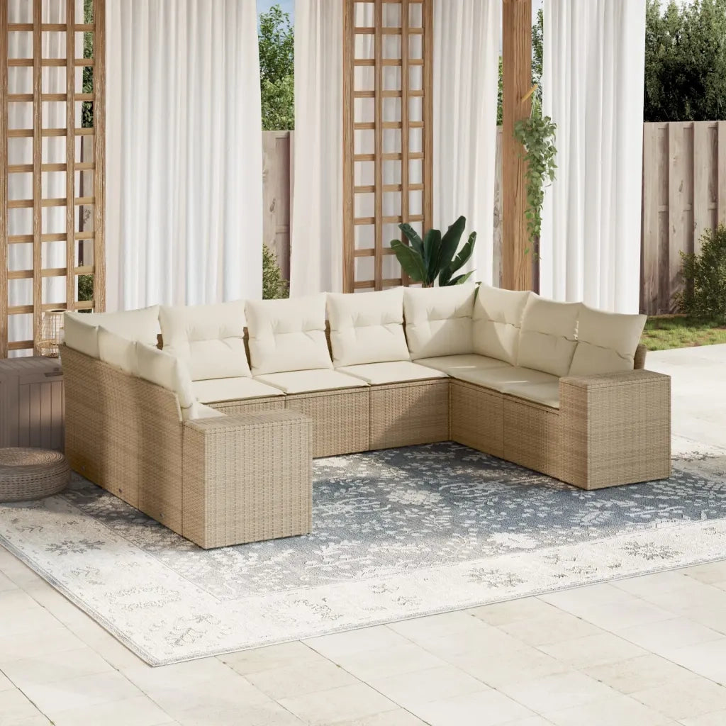 Set Divano da Giardino 9 pz con Cuscini Beige in Polyrattan 3255335