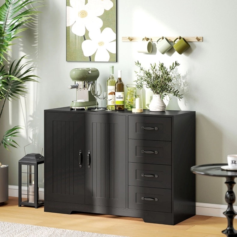 Mobile con 4 cassetti e 1 anta, stile moderno, 105x40x76 cm, colore nero