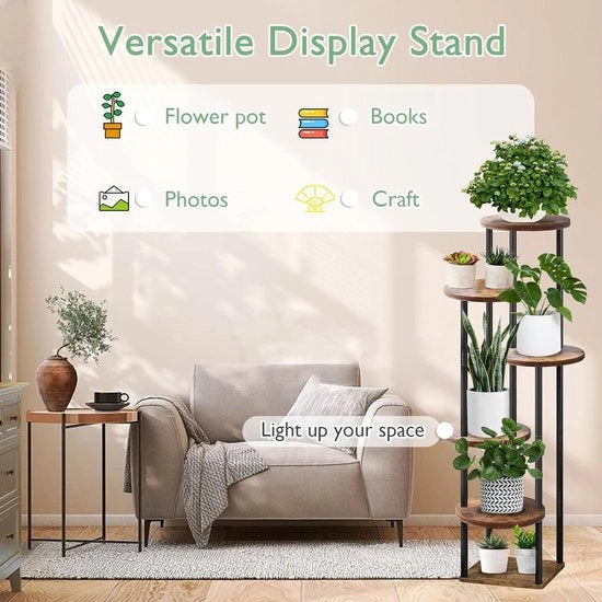 Stand per piante 6 livelli 133 cm - supporto per vasi di plastica in metallo e legno - rastrello per piante multi livelli per interni ed esterni - camera da letto soggiorno balcone giardino terrazza - piante multiple