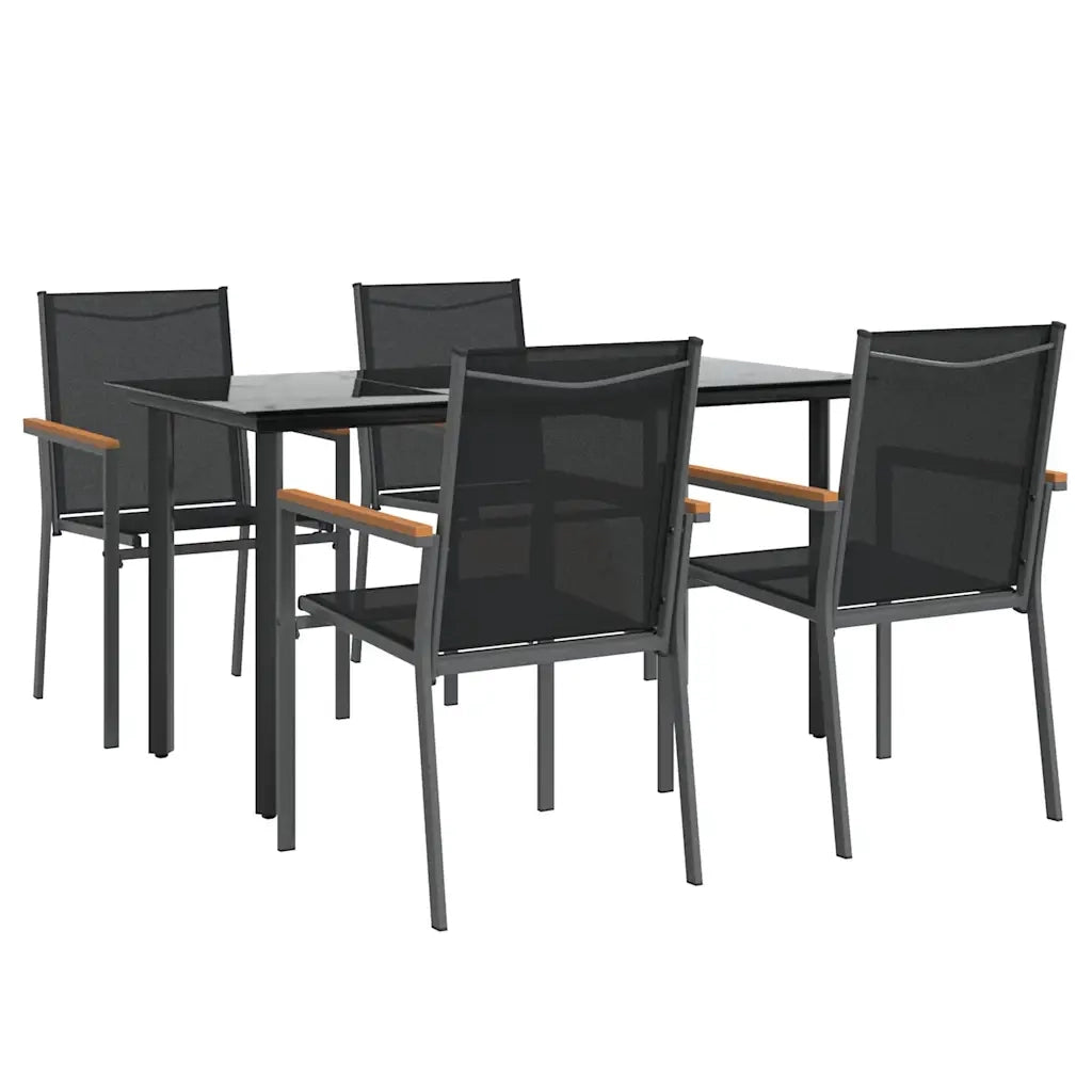 Set da Pranzo da Giardino 5 pz Nero in Textilene e Acciaio